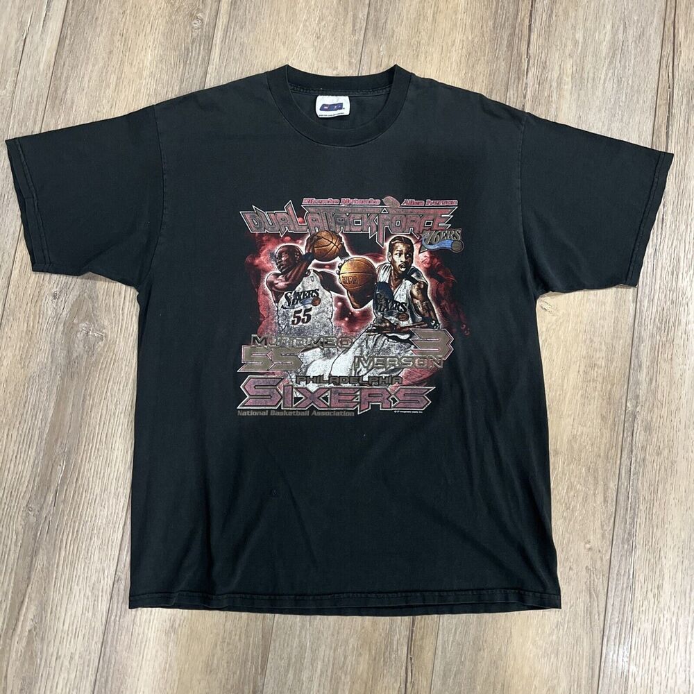 VTG 2001 Iverson Mutombo NBA Philadelphia 76ers Sixers Dual Attack T-Shirt XL